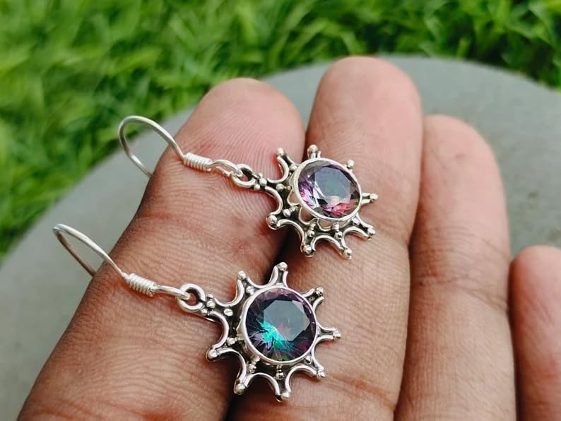 Mystic Topaz Earrings, 925 Silver Earrings, Rainbow Gemstone Jewelry, Wedding Earrings, Drop Dangle Earrings, Healing Crystal, Promise Earrings, Boho & Hippie Style, Mermaid Gift, Gift For Her