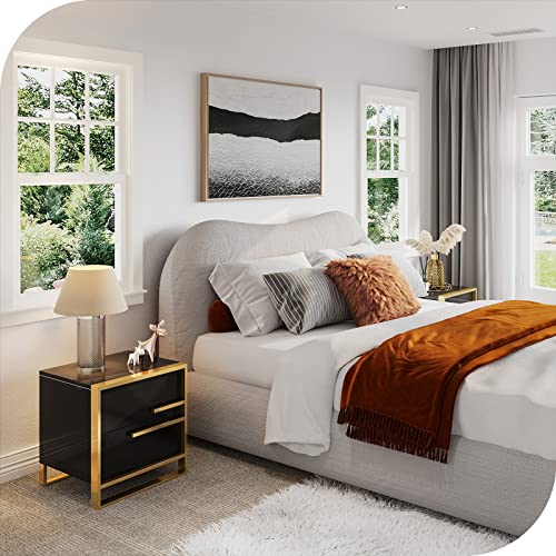 Hernest Modern Nightstand Storage Cabinet With Solid Wood 2 Drawers Sofa Bedside End Table Glam Steel Frame Accent Furniture Without Assembly For Bedroom/Living Room/Salon/Office, Right,Black #TOP5