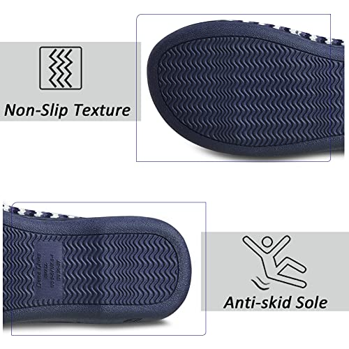 DL Women's Memory Foam Open Toe Slide Slippers with Cute Bow and Cozy Terry Lining, Slip-on House Shoes Spa Mules Sandals with Indoor Outdoor Rubber Sole, Navy, 5-64