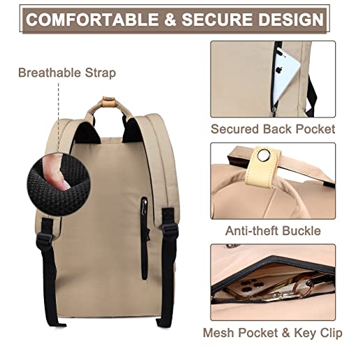 Image of VASCHY Women's Backpack, Girl's Backpack Laptop Backpack for 15.6 Inches, Water Resistant, Chic School Bag with Two Bottle Pockets for College Travel, 15.1L (Blue Gardenia)