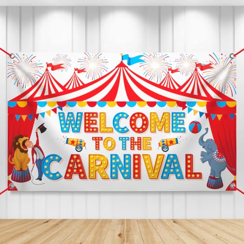 Image of Welcome To The Carnival Backdrop - 72x44 Inch | Carnival Theme Party Decorations | Circus Party Decorations for Birthday Carnival Games for Kids, Carnival Decorations for Carnival Party, KatchOn
