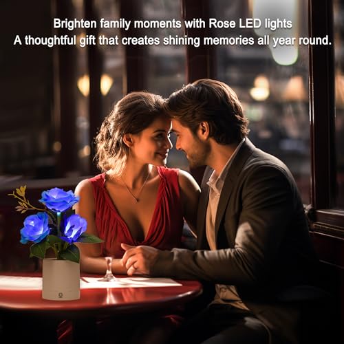 Image of Blue Rose Lamp for Womens Gifts, Flower Night Light for Relaxation and Serenity, Womens Her Mom Wife Girlfriend Friends for Valentines Christmas Day Anniversary Birthday Gifts (Blue)