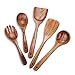 Beauty Kate Wooden Kitchen Utensil Set 5 Cooking Utensils Spatula Spoons for Cooking Nonstick Cookware, 100% Handmade by Natural Teak Wood