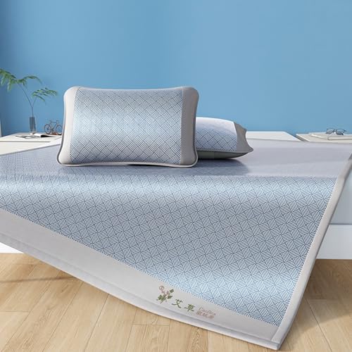 JS Space Estera de Cama de Bambú Esterilla De Bambú para Dormir Plegable Y Refrescante Colchoneta para Bamboo Colchón colchoneta para Verano,para el hogar,Dormitorio Blue 120 * 200cm