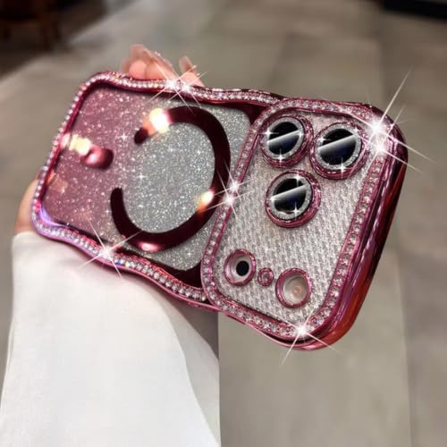 Coque magnétique transparente iPhone 13 anti-jaunissement motif vague rose
