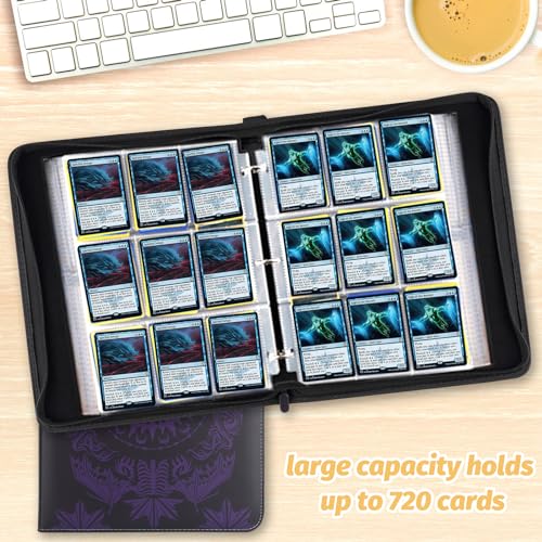 Image of 9-Pocket Card Binder for MTG,720 Double Sided Pocket PU Trading Collection Binder,Premium Collector Card Album for MTG,TCG,Yugioh,Game Cards(Purple)