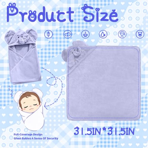 Image of Hooded Baby Towel- Large Baby Towel with Hood(31.5 x 31.5 Inch), Natural toddler towels,Ultra Soft and Absorbent Coral Velvet Coral Fleece Bath Towel for Infants, Newborns, Toddlers (Elephant - Blue)