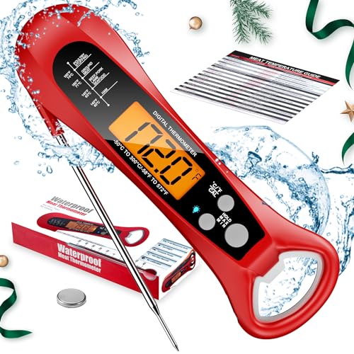 Instant Read Meat Thermometer for Cooking, Fast & Precise Digital Food Thermometer with Backlight, Magnet, Calibration, and Foldable Probe, Waterproof Grill Thermometer for Deep Fry, BBQ, Roast Turkey