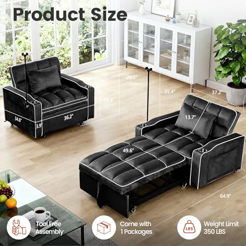 Sillón convertible terciopelo negro miniatura 2