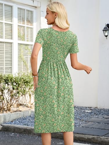 Image of Heymoments Women's Casual Short Sleeve Midi Dress Crewneck A Line Tiered Flowy Loose Travel Long Dresses with Pockets