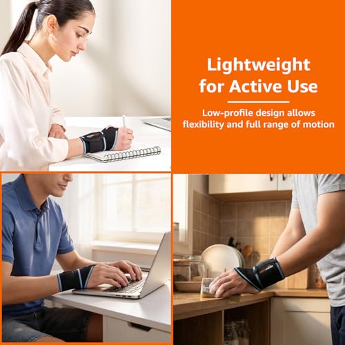 Image of Amazon Basics Wrist Brace with Thumb Support | Adjustable Compression for Wrist & Comfort | Breathable Fabric | Padded Design for Daily Use | Unisex