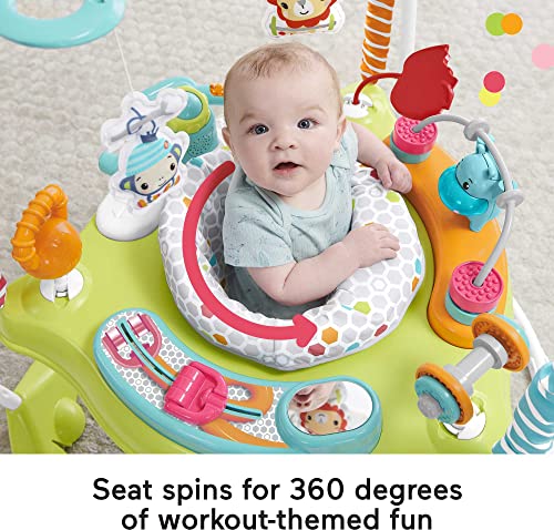 Image of Fisher-Price Baby Bouncer Fitness Fun Folding Jumperoo Activity Center with Lights Music and Gym Themed Toys, Folds for Storage & Deluxe Sit-Me-Up Floor Seat with Toy Tray, Multicolor, 2 Count