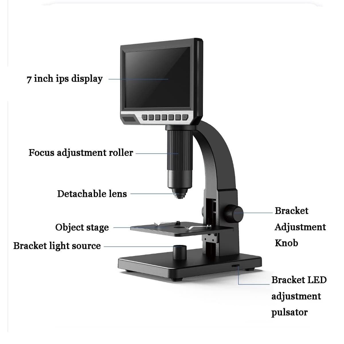 Microscopio biologico digitale 2000X con doppia lente, display IP da 7 pollici, 11 LED, video 1080p, per bambini e adulti, compatibile con più sistemi operativi