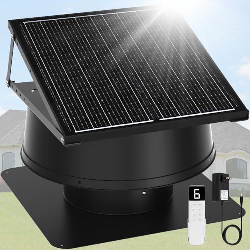 Solar Attic Fan with Thermostat, 12' Solar Roof Vent Fans | 55W Solar Panel,1200CFM, Cools up to 1800Sq.ft, 24/7 Runtime | Solar Attic Vent Exhaust Fans for House Roof Mount with 65FT Remote Control
