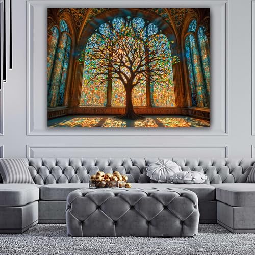 Arbre de vie impression sur toile multicolore CUDAOO 70x100cm encadrée