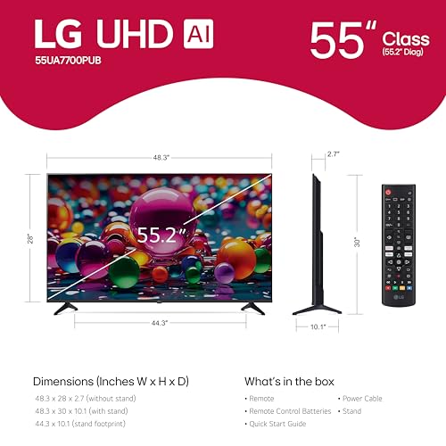 Image of LG 55-Inch Class UHD AI 4K UA77 Series Smart TV w /AI Sound Pro, HDR10, 4K Super Upscaling, Filmmaker Mode, Wow Orchestra, Compatible with Alexa (55UA7700PUB, 2025)