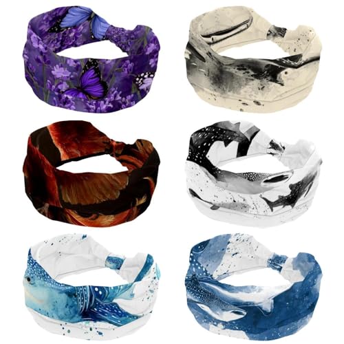 Bandeau large pour femme entraînement élastique anti-glisse motif requin baleine lot de 6