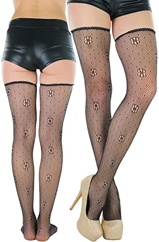 Image of ToBeInStyle Women's Sexy Nylon Versatile Fine Fishnet Thigh High Stockings w /Opaque Band