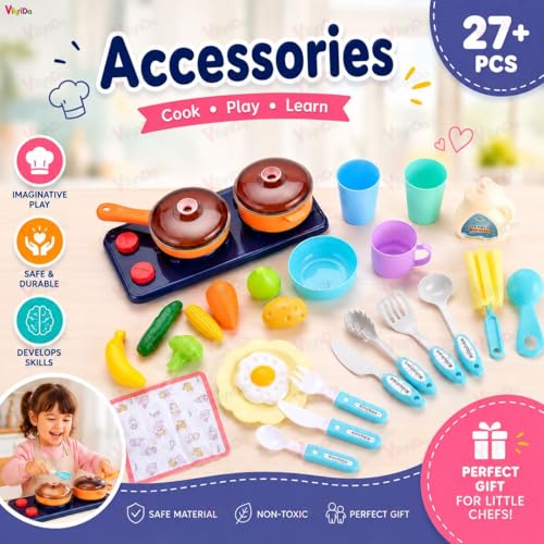 Image of Vikrida Kitchen Sink Toys Water Playset with Running Water House Wash Up Kitchen Sets with Play Dishes Accessories for Toddlers - Blue