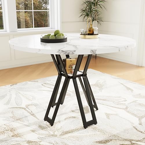 Merax Table à Manger Ronde, Table à Café avec Motif Marbre, pour 4-6 Personnes, Cadre en Métal, Pieds de Table Réglables, Convient pour Restaurant, Salon,...