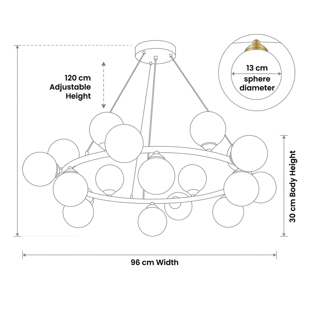 Lampadario Moderno 18 Luci a Sfere G9 Ø96cm Oro Ottone | Design Circolare Luxury con Sfere Opaline Ø13cm | Lampadario a Sospensione per Soggiorno Sala da Pranzo Hotel
