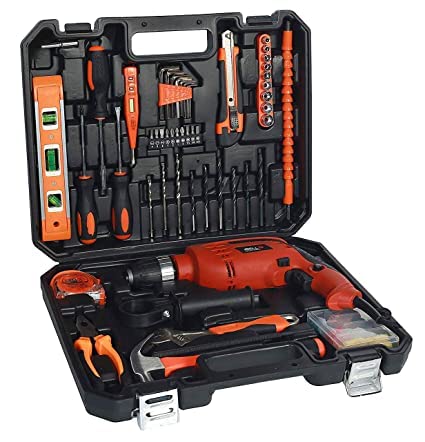 AIDROM MART Professional Tool Kit with Impact Drill TD13-100, 650W, Copper Armature, Chuck 13mm Keyless Auto, 115 Home Essential Tools/Accessories