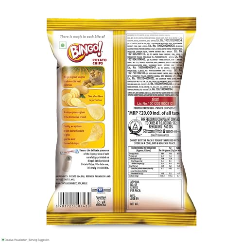 Image of Bingo! Original Style Salt Sprinkled - Flat Cut Salted Potato Chips Pack for Snacks, 45g /43gram(Weight may vary)