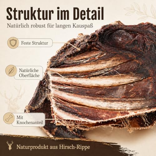 mascota vital - Hirschrippen für Hunde – 100 % natürlich & getreidefrei – Kausnack mit Fleisch & Knochen – Wild-Snack ohne Zusätze – langanhaltender Kauspaß für Allergiker & Sensible Hunde