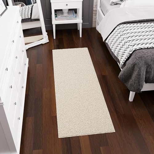 Ottomanson Indoor Solid Shag Design Rubber Back 2x6 Soft Pile Shag Runner Rug for Hallway, Entryway, Kitchen, Living Room, Bedroom, Bathroom, 2' x 6', Cream
