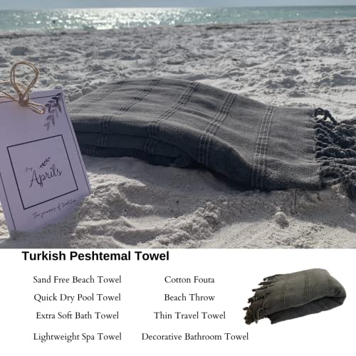 Myaprils Turkish Towel 100% Cotton Luxury Vintage Black Beach Towels, Soft Thin Quick Dry Peshtemal Towel For Bath Beach Pool Shower Gym Decorative Bathroom Towel Oversized Beach Throw Blanket #TOP5