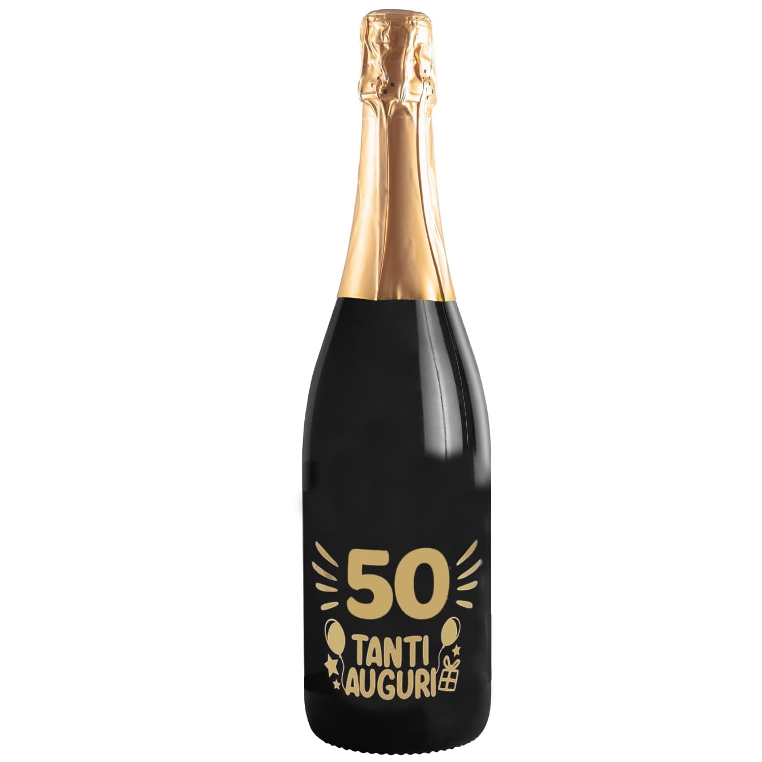 Bottiglia di Prosecco D.O.C. Extra Dry 0.75 lt., per idea regalo di compleanno 50 anni per lui e per lei, tanti auguri con etichetta in oro (Oro, 50)