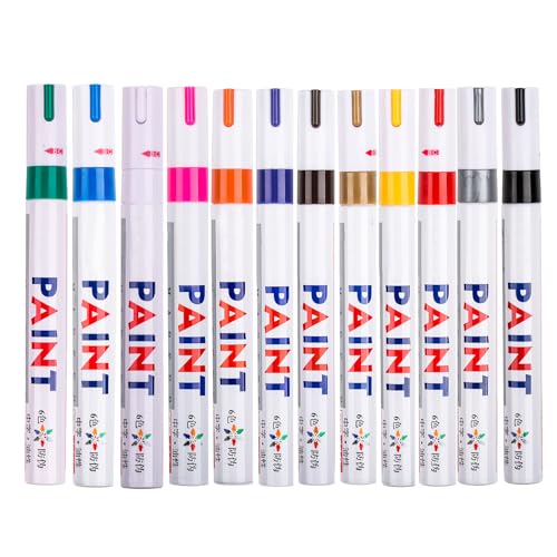 CHAN&SIJIA 12 PCS Colorful Paint Marker Pens for Car Tire Glass Cup Paint Picture Drawing Shoes Art DIY Craft Package Gift DIY