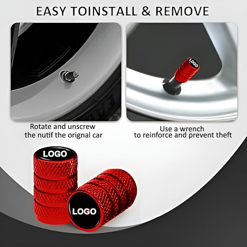 Image of CONTACTS Compatible with Mahin-dra 4pcs Red Car Tire Valve Stem Caps, Universal Wheel Air Dust Covers, Aluminum Tyre Rim Ventil Accessories