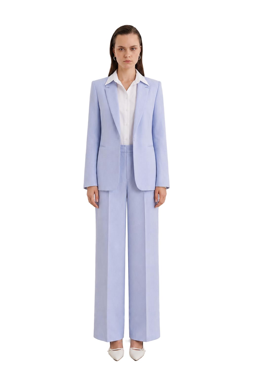 fablestreet Women Formal Blazer & Trousers Set | Textured Regular Fit Notched Lapel Full Sleeve Solid Color | Premium Cotton Linen Fabric for Office & Business Casual Wear-picture-24