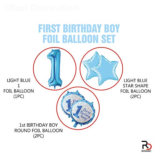 Image of Rozi Decoration 1st Birthday Decoration for Boys with 1 Number Blue Foil Balloons Set of 5 Pcs Its My First Bday Decor | Baby Boy 1st Birthday Decoration Items