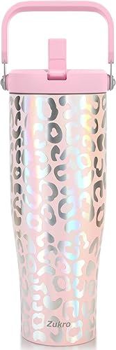 Miniatura 1 de Zukro Vaso de 50 onzas con asa superior, botella de agua de acero inoxidable aislada a prueba de fugas con popote abatible para viajes, al aire