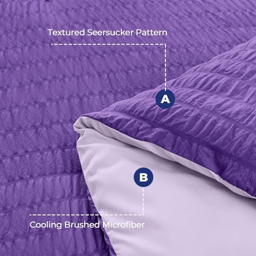 Image of HYMOKEGE Dark Purple /Lavender Twin XL Comforter Set Seersucker 5 Pieces, All Season Luxury Bed in a Bag for Bedroom, Bedding Set with Comforter, Sheets, Pillowcase & Sham