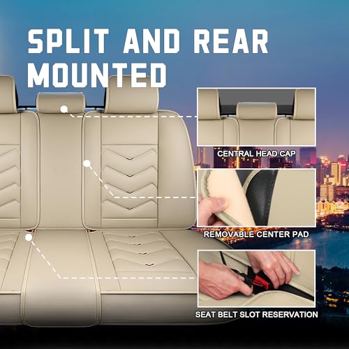 Image of CTDS Car Seat Covers for VW Tiguan 2009-2026, Stylish Sport Seat Cover, Premium Nappa Leather Car Seat Cover. Automobile Seat Covers Sets.(Standard 5 Seats /Beige)