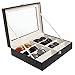 Deluxe 8 Slot Sunglasses / Eyeglasses / Reading Glasses Black Display Case w/ Clear Lid Design / Watch & Jewelry Organizer Box