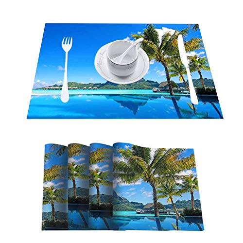 FloraGrantnan Decor - Manteles individuales resistentes al calor para piscina Bora Bora Infinity