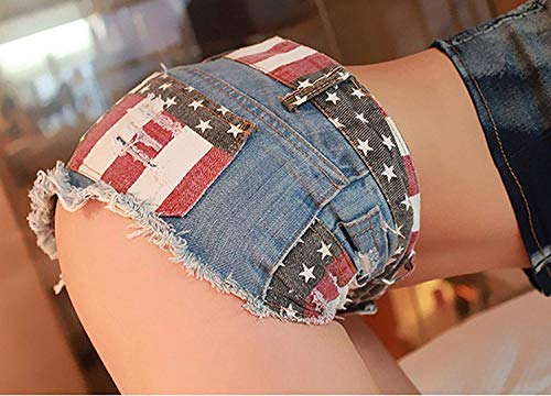 Chouyatou H1244250919DF-BLUE-S Women'S Low-Rise American Flag Print Daisy Duke Ripped Denim Shorts thumb #3