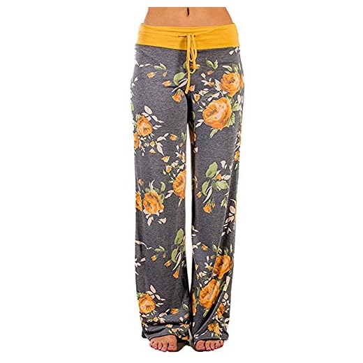 Women Pants Neartime Print Loose Casual Pants American Flag Drawstring Wide Leggings (M, Yellow)