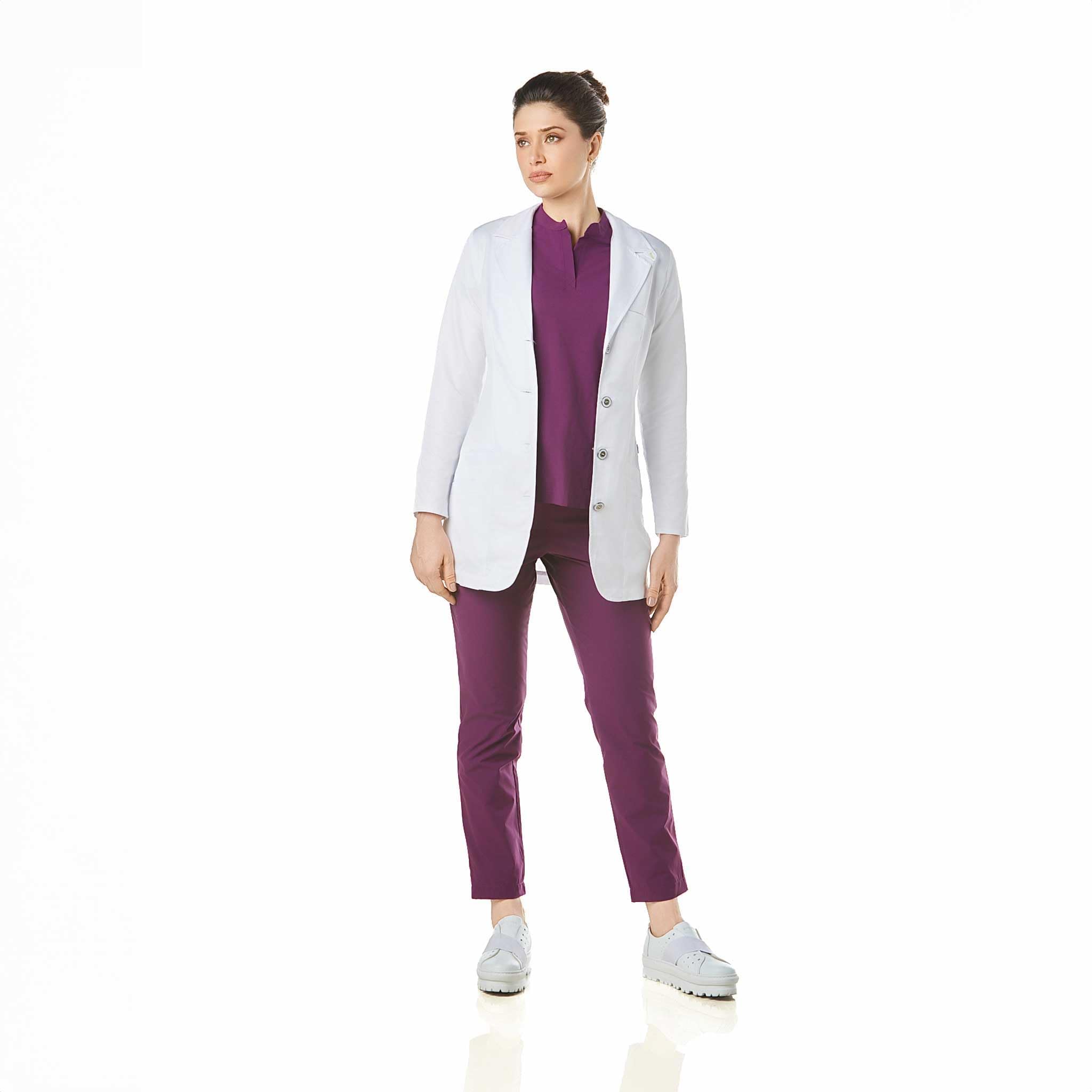 Bata Sanitaria De Trabajo Taylor Mujer Repelente Antibacterial Esterilizable Resistente Reutilizable Médico Doctora Laboratorio Escuela Farmacia Blanca