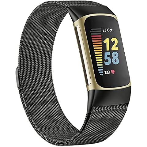 Meliya Metal Strap For Fitbit Charge 5 for Women Men, Magnetic Clasp Mesh Loop Strap For Fitbit Charge 5 Wristband Cover