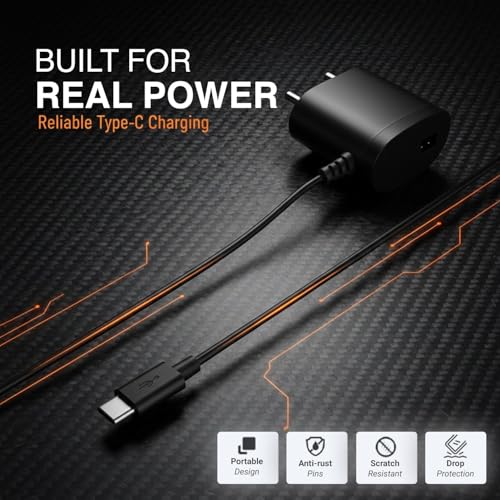 Image of Universal 5V 500mAh Mobile Charger for Keypad Phones - Compatible with Nokia HMD, Samsung, Intex, Lava, Jio Bharat, Feature Phones, Basic Handsets, Micro USB- Black (Type- C Cable)
