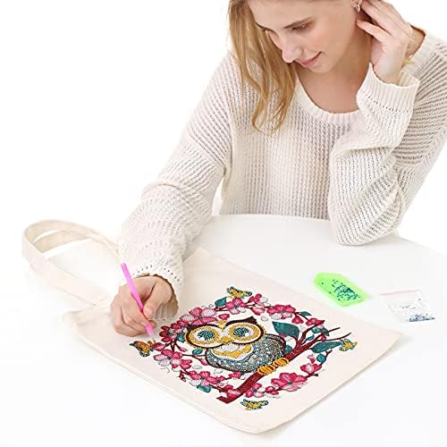 Zerodis DIY Diamond Painting Shopping Bag, Rhinestones Painting Tote Bag with Handles Tool Set for Woman Home Organizer Craft(BB023) - Image 3