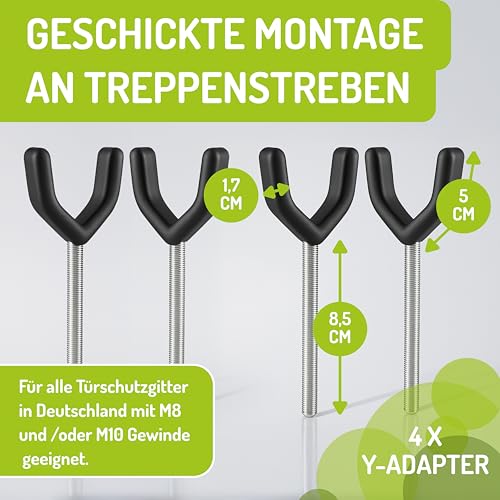 Y-Adapter 4er Set für Türschutzgitter & Treppenschutzgitter I Universal für Geländer bis 40 mm, Anti-Rutsch, kompatibel mit M8 & M10 Gewinde | Schnelle Montage ohne Bohren am Kinderschutzgitter