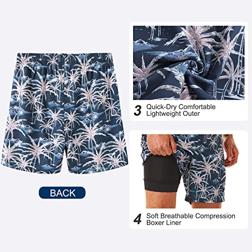 Image of HODOSPORTS Mens 7 inch Swim Trunks with Compression Liner S-6XL Quick Dry Swimming Shorts Zipper Pockets Swimsuits
