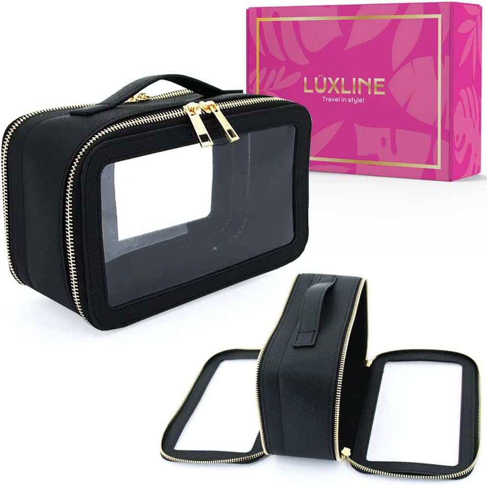 LUXLINE Clear Makeup Bag TSA Approved Travel Toiletry Bag