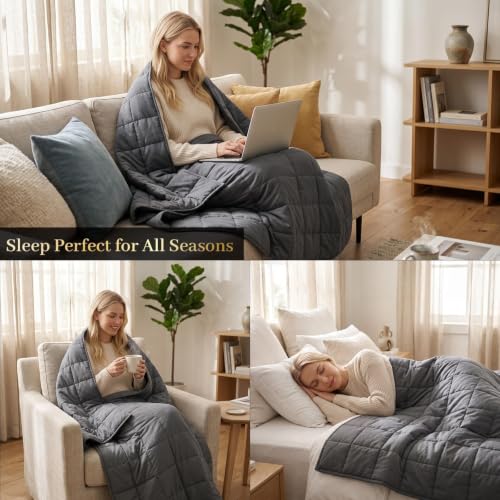 Image of Machine Washable Weighted Blanket for Adults - Heavy Blankets for All-Season Sleeping, Cooling Soft & Breathable with Premium Glass Beads (60 inch x 80 inch with Box|20lbs)